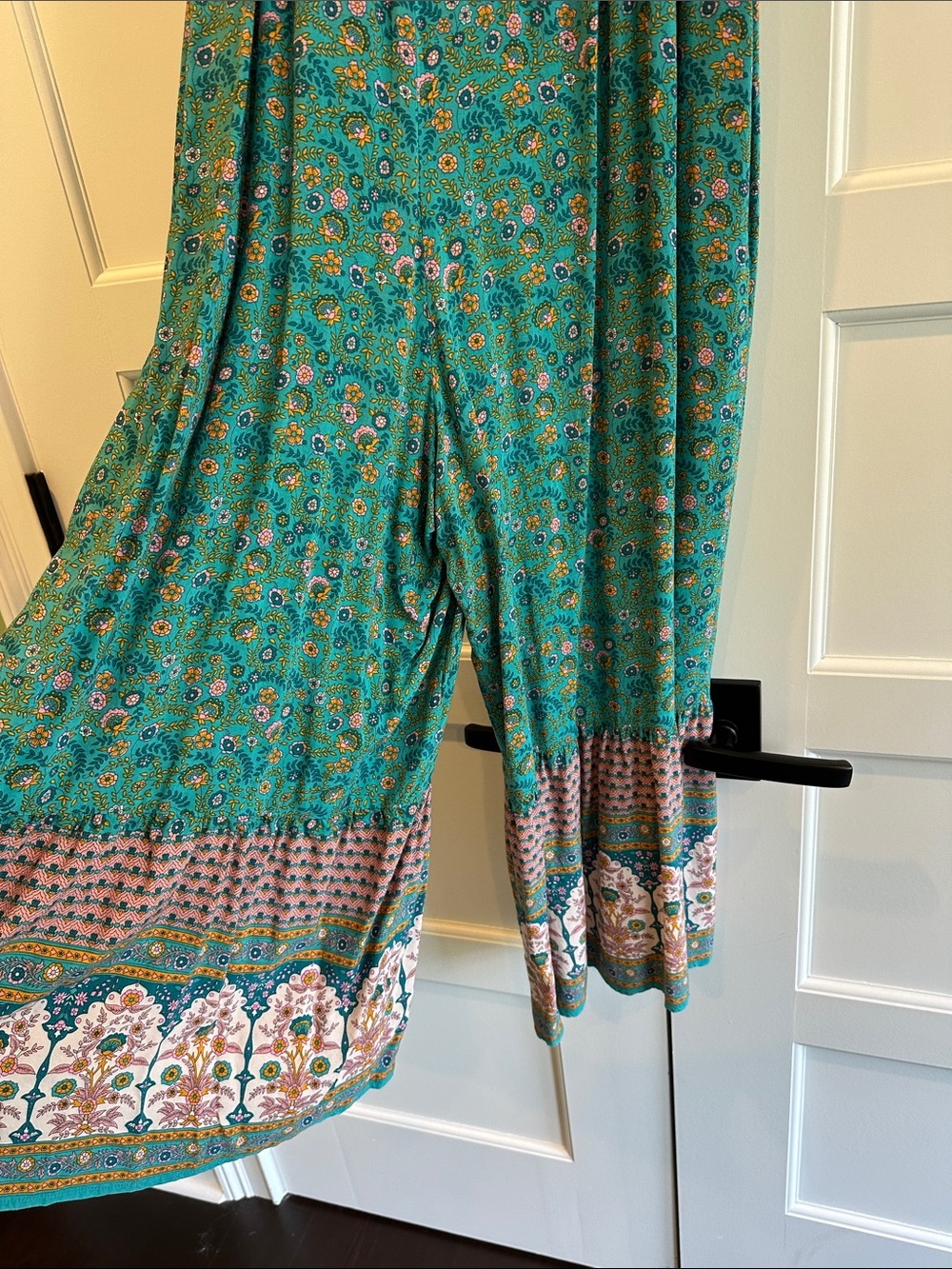 NATURAL LIFE Teal Floral Print Wide-Leg Jumpsuit with Border Hem - Picture 2 of 5
